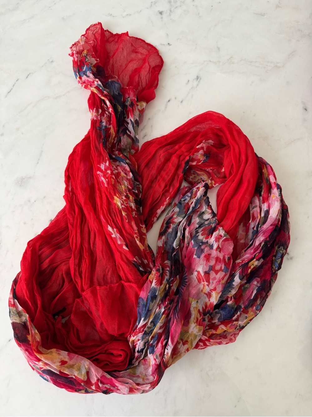 Lightweight Red Floral Long Scarf – Soft Boho Wrap